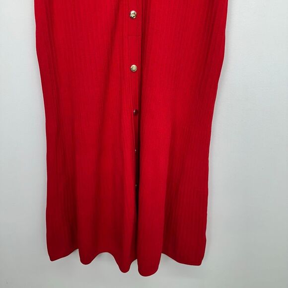 J. Crew Women’s Holiday Red Elbow Sleeve Button Up Heavy Knit Sweater Midi Dress - Picture 12 of 13